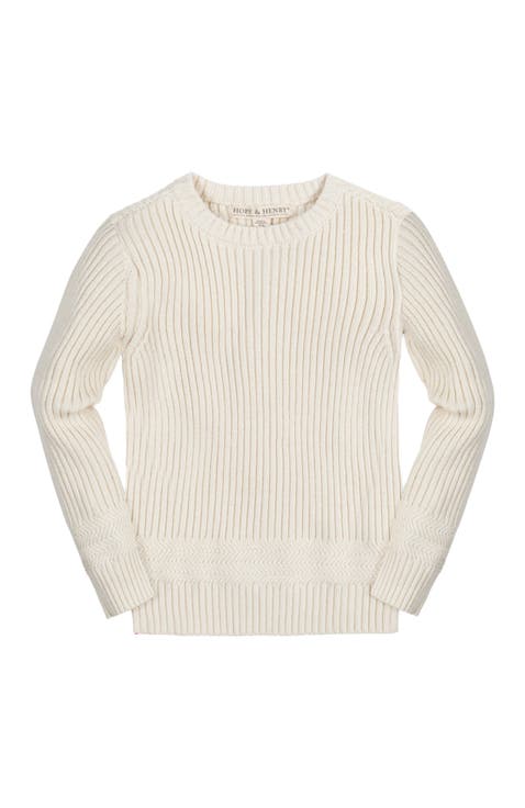 Baby Boys' Organic Herringbone Detail Crew Neck Sweater, Infant