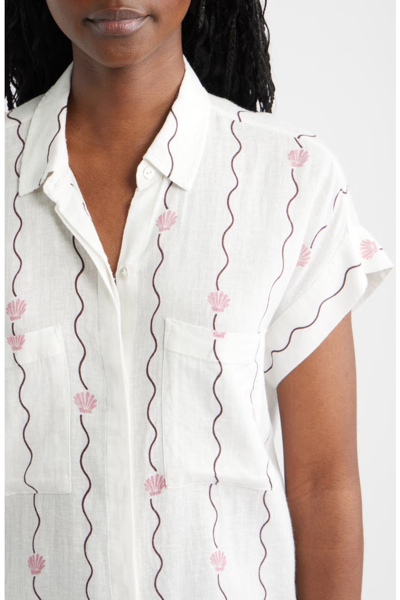 Cito Seashell Print Linen Blend Button-Up Shirt, Alternate, color, STRIPED SEASHELLS