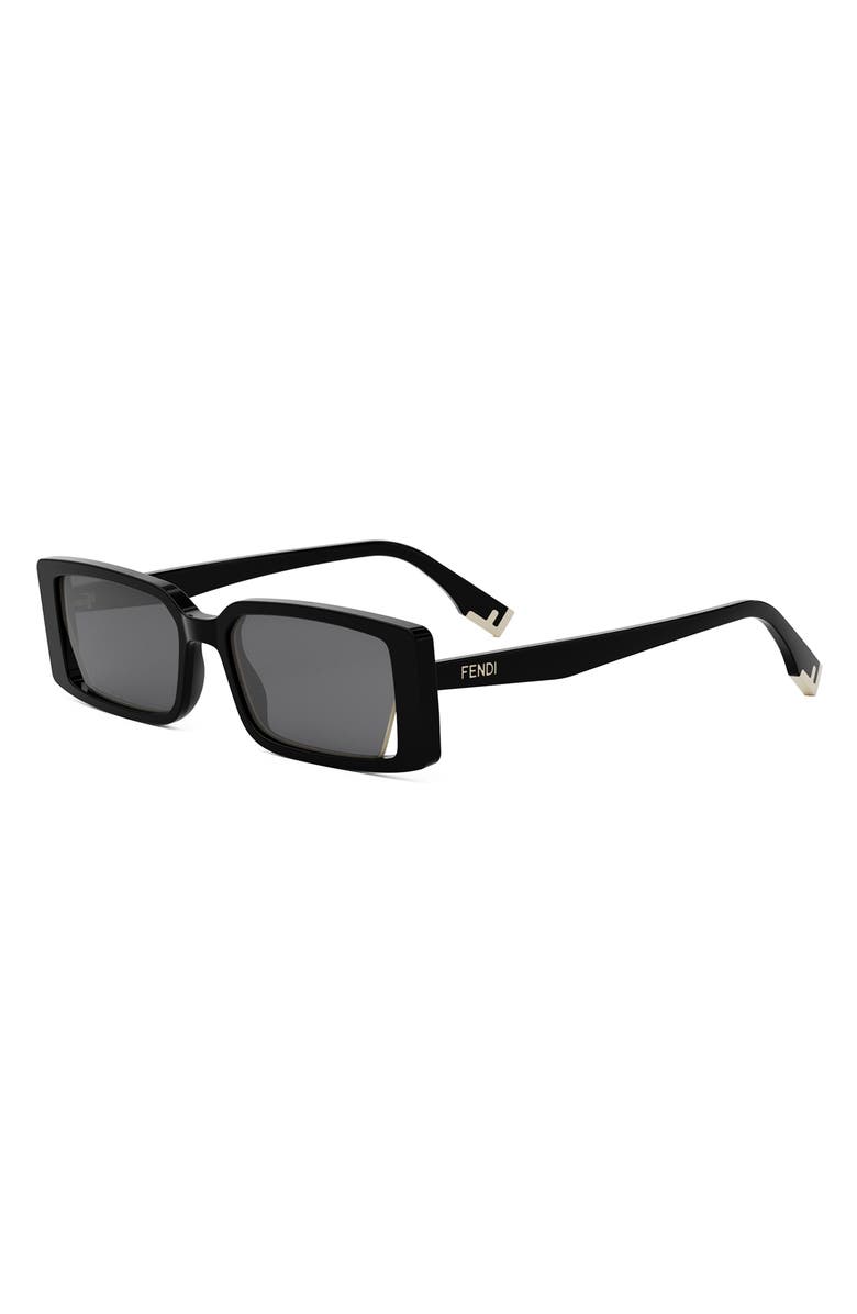 Fendi Way 53mm Rectangular Sunglasses, Alternate, color, Shiny Black / Smoke