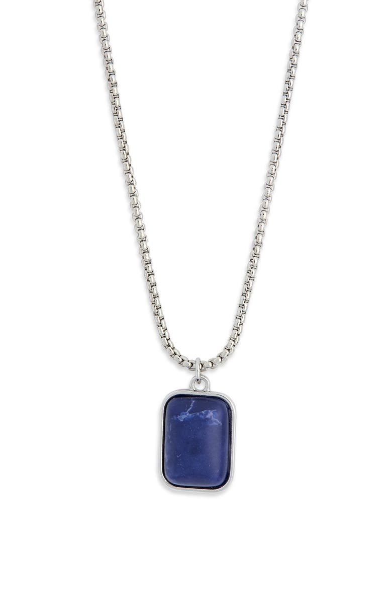 Steve Madden Lapis Pendant Necklace, Alternate, color, Silver/ Topaz