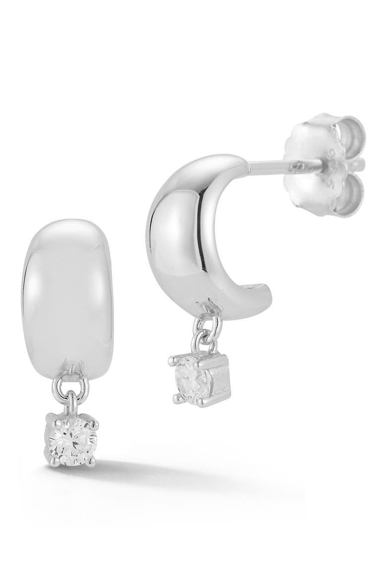 Cubic Zirconia Drop Small Hoop Earrings, Main, color, SILVER