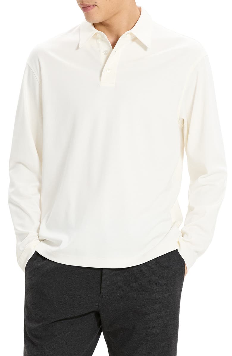 Theory City Relaxed Long Sleeve Cotton Polo, Main, color, White - 100