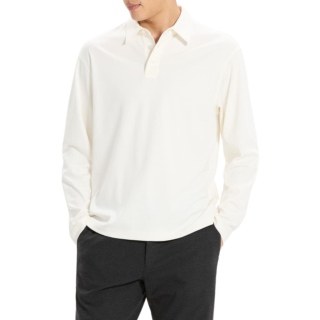Theory City Relaxed Long Sleeve Cotton Polo In White