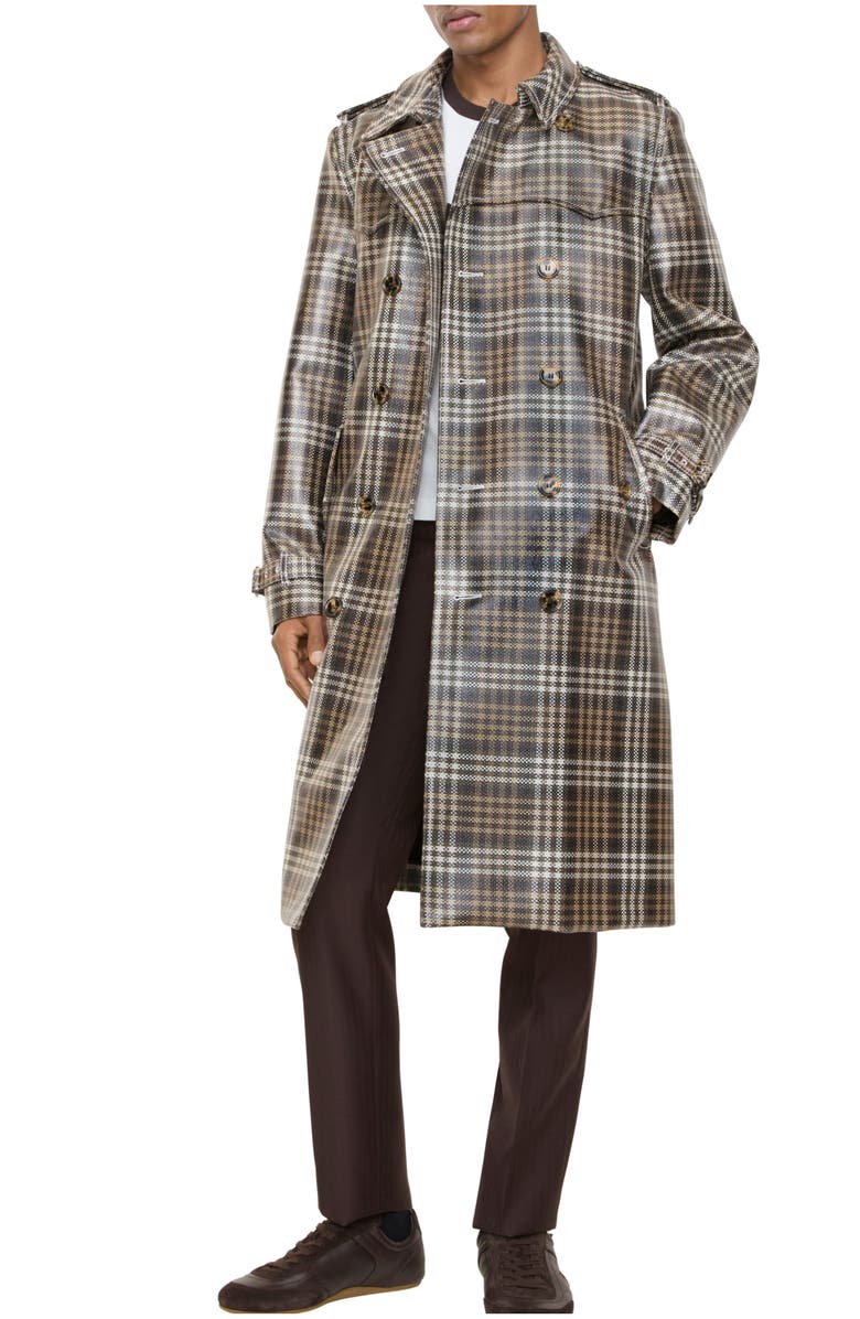 Burberry Long Check Coated Raffia-effect Foxfield Trench Coat, Main, color, Chalk White/Truffle Brown