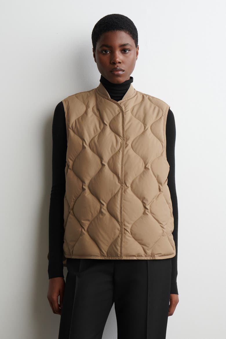 Oversized Quilted Down Gilet, Alternate, color, DARK BEIGE