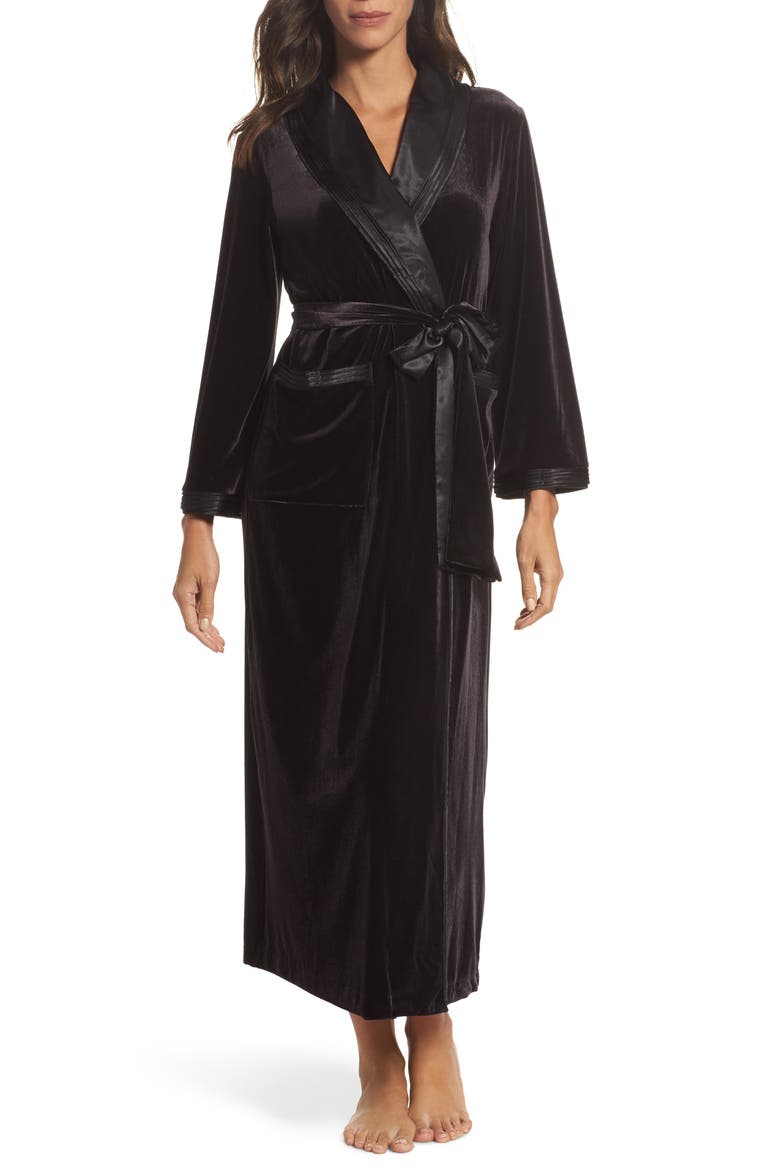 Sleepwear Long Velvet Robe, Main, color, BLACK