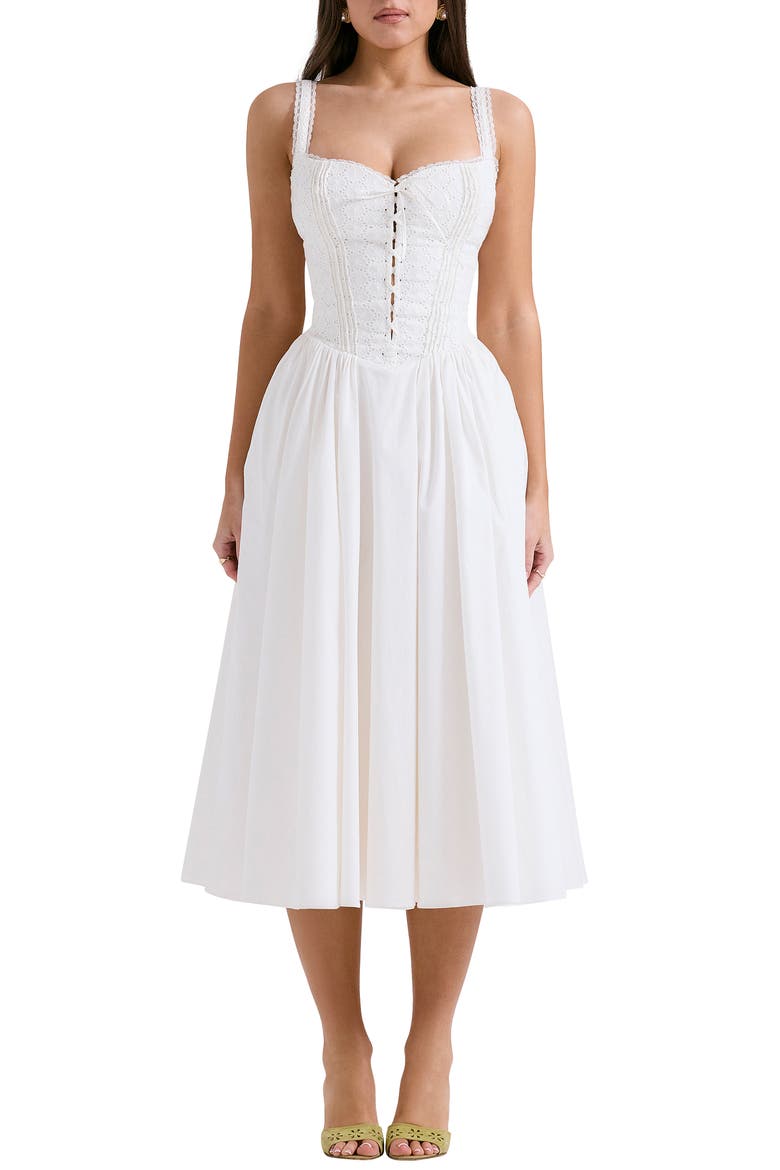 corset lace-up midi dress Black Soft Corset Broderie Lace Up Side Midi Dress