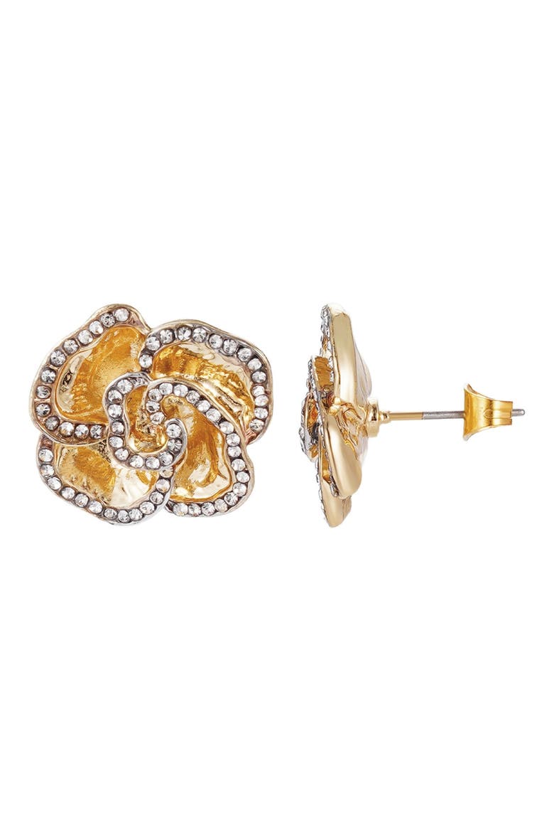 Cubic Zirconia Flower Stud Earrings, Main, color, GOLD