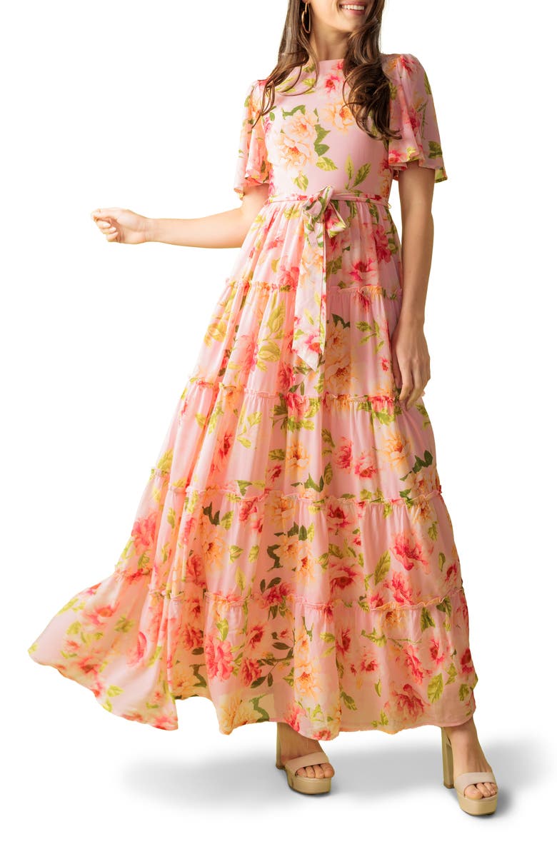 FLYING TOMATO Flutter Sleeve Maxi Dress, Main, color,