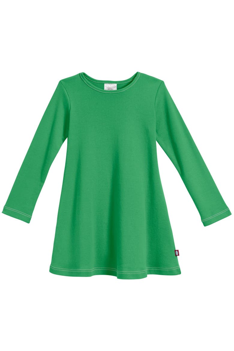 Girl's Soft 100% Cotton Baby Rib Long Sleeve Dress, Alternate, color, Elf Green