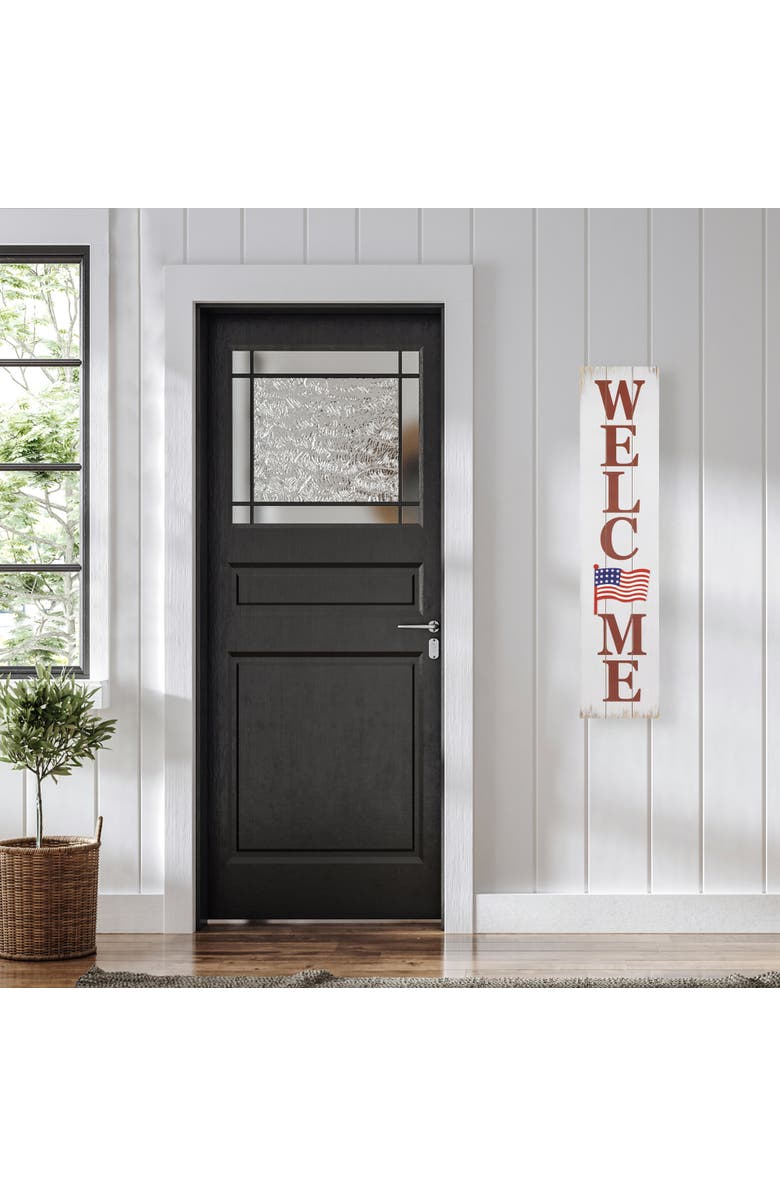 Northlight Welcome USA Flag Americana Wooden Porch Board Sign Decoration - 36", Alternate, color, White