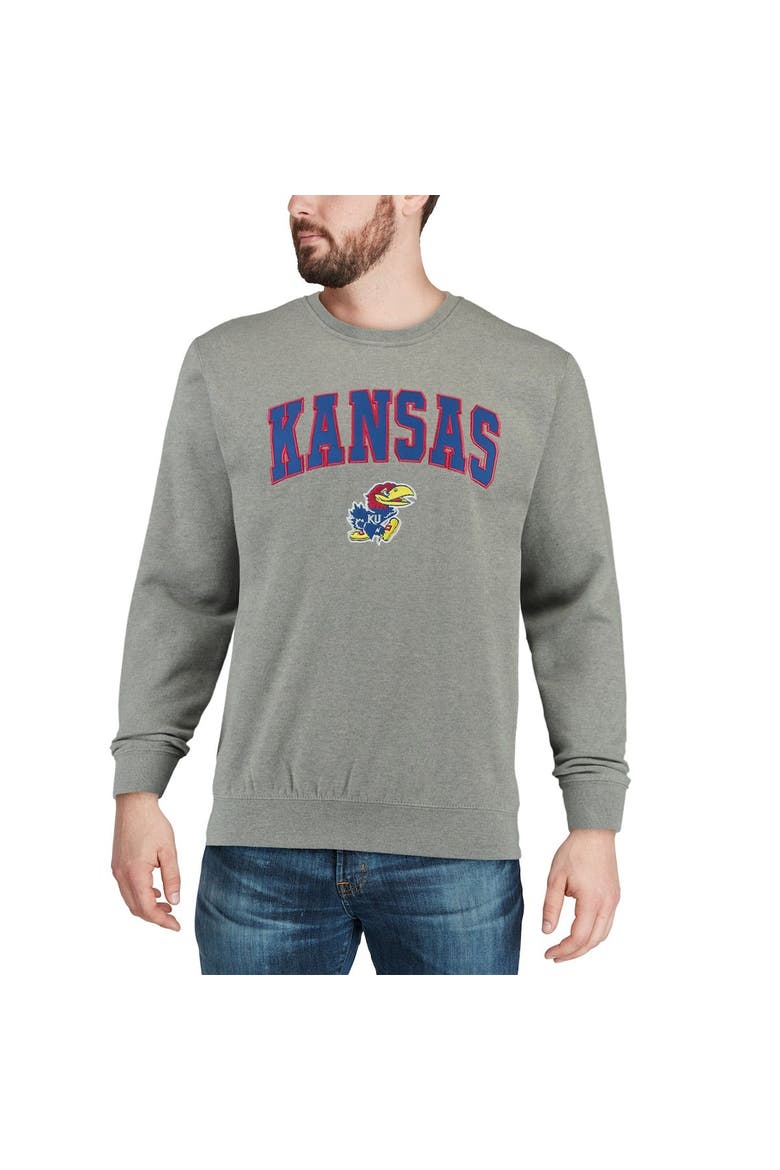 Men's Colosseum Heather Gray Kansas Jayhawks Arch & Logo Crew Neck Sweatshirt, Alternate, color, Heather Gray