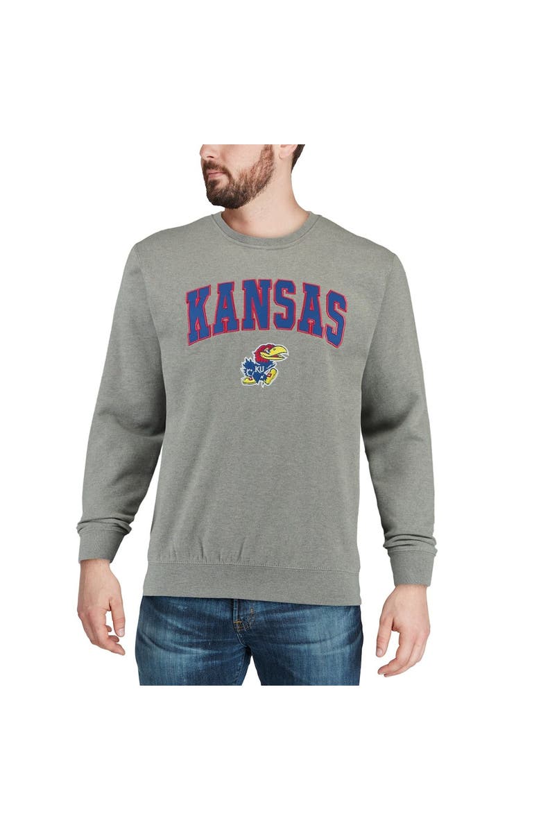COLOSSEUM Men's Colosseum Heather Gray Kansas Jayhawks Arch & Logo Crew Neck Sweatshirt, Alternate, color, Heather Gray