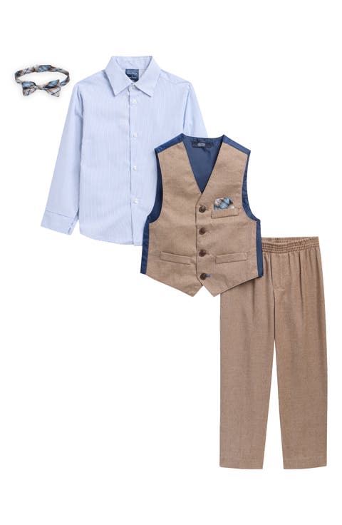 Kids' Brushed Herringbone Vest, Pants, Button-Up & Bow Tie Set