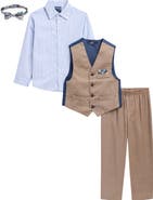 Nautica Kids' Brushed Herringbone Vest, Pants, Button-Up & Bow Tie Set