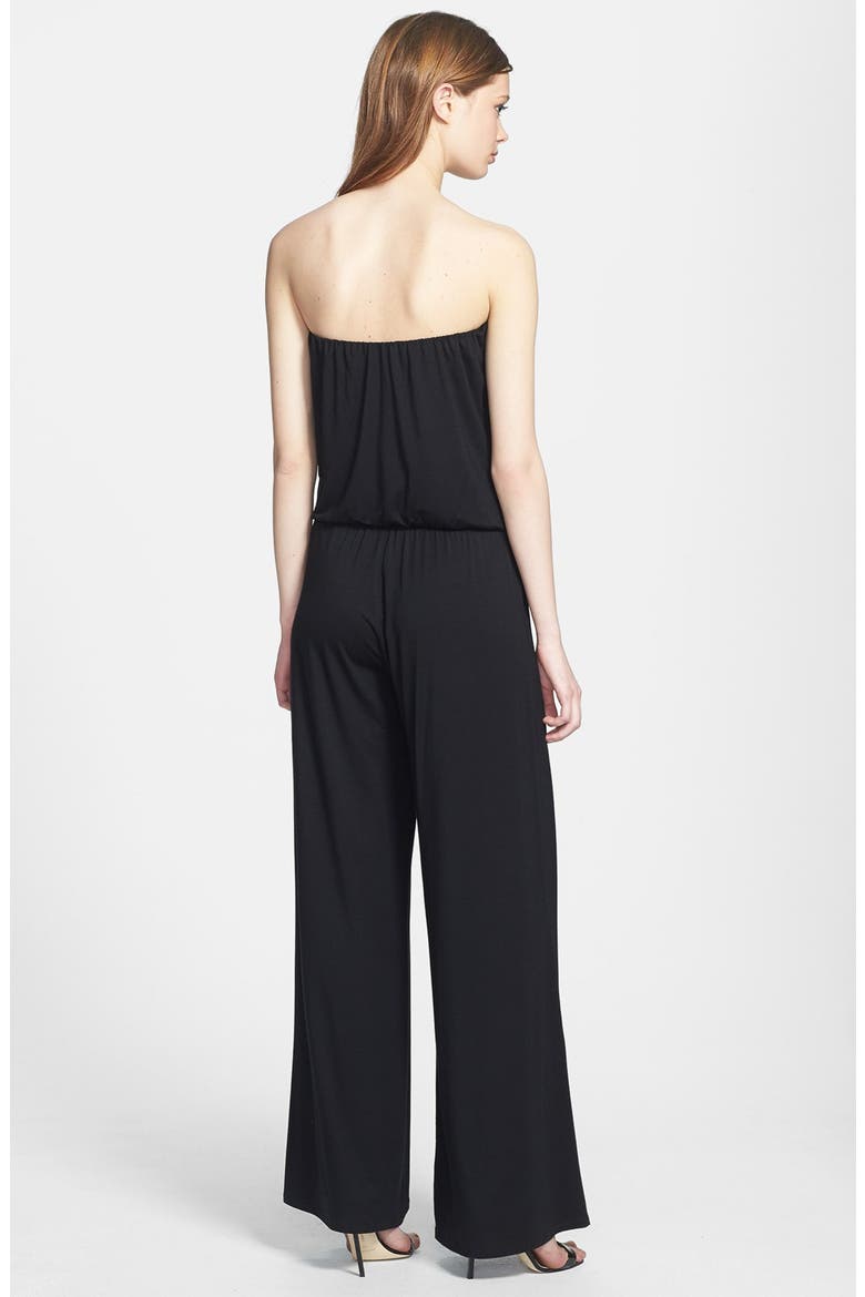 'Valerie' Strapless Blouson Jersey Jumpsuit, Alternate, color, BLACK