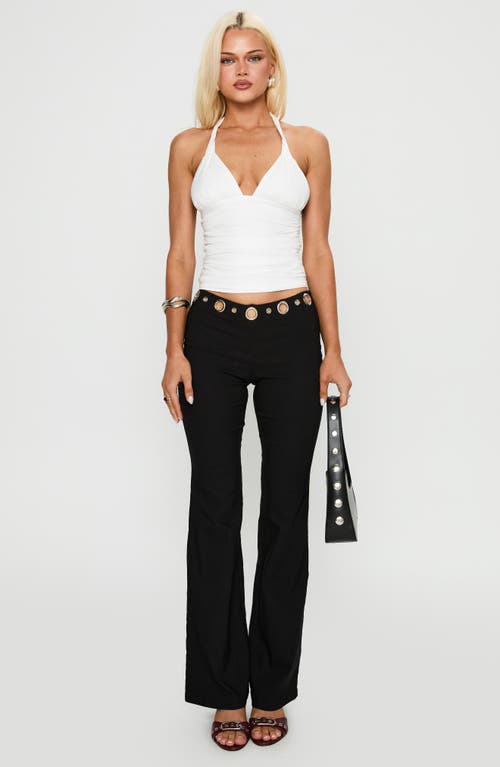 Princess Polly True Grit Grommet Trim Flare Pants In Black