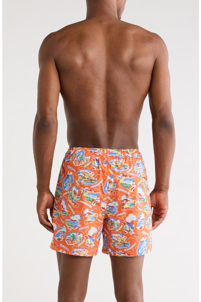The Bungalow Print Swim Trunks, Alternate, color, RED COTE D AZURE