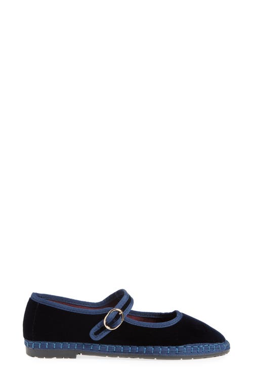 Flabelus Velvet Mary Jane Flats Dark Blue In Notte