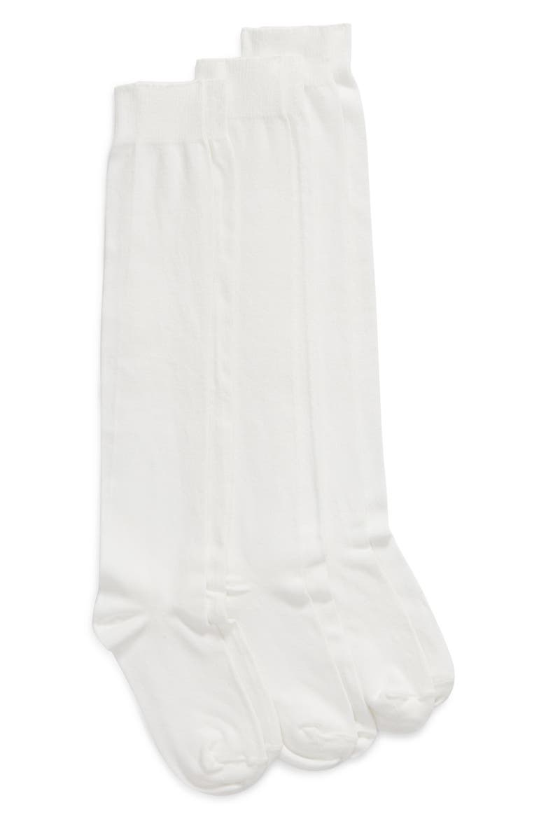 3-Pack Flat Knit Knee High Socks, Main, color, WHITE