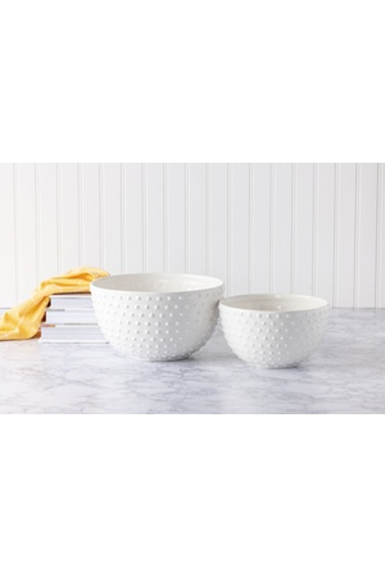 Dolomite 11 Inch White Dotted Hobnail Mixing Bowls Set of 2, Main, color, White