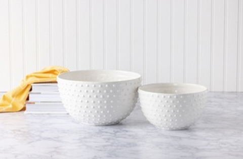 Dolomite 11 Inch White Dotted Hobnail Mixing Bowls Set of 2