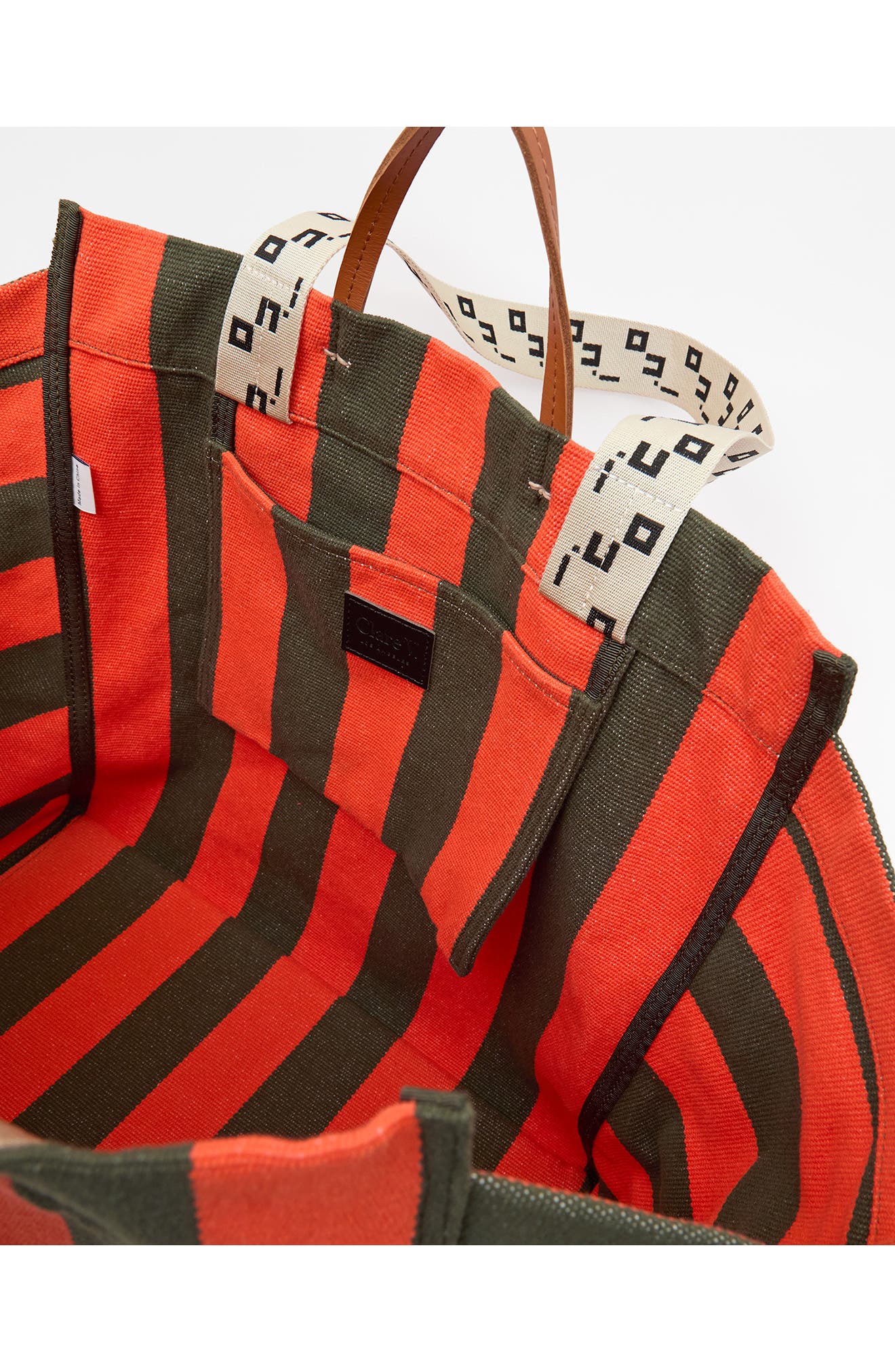 Beach Stripe Canvas Tote, Alternate, color, ARMY/ BRIGHT POPPY