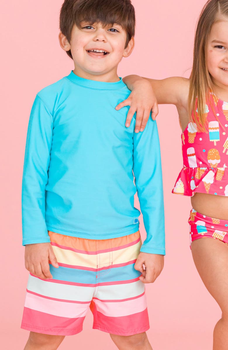 RuggedButts Bright Aqua Long Sleeve Two-Piece Rashguard Swimsuit, Alternate, color, Blue