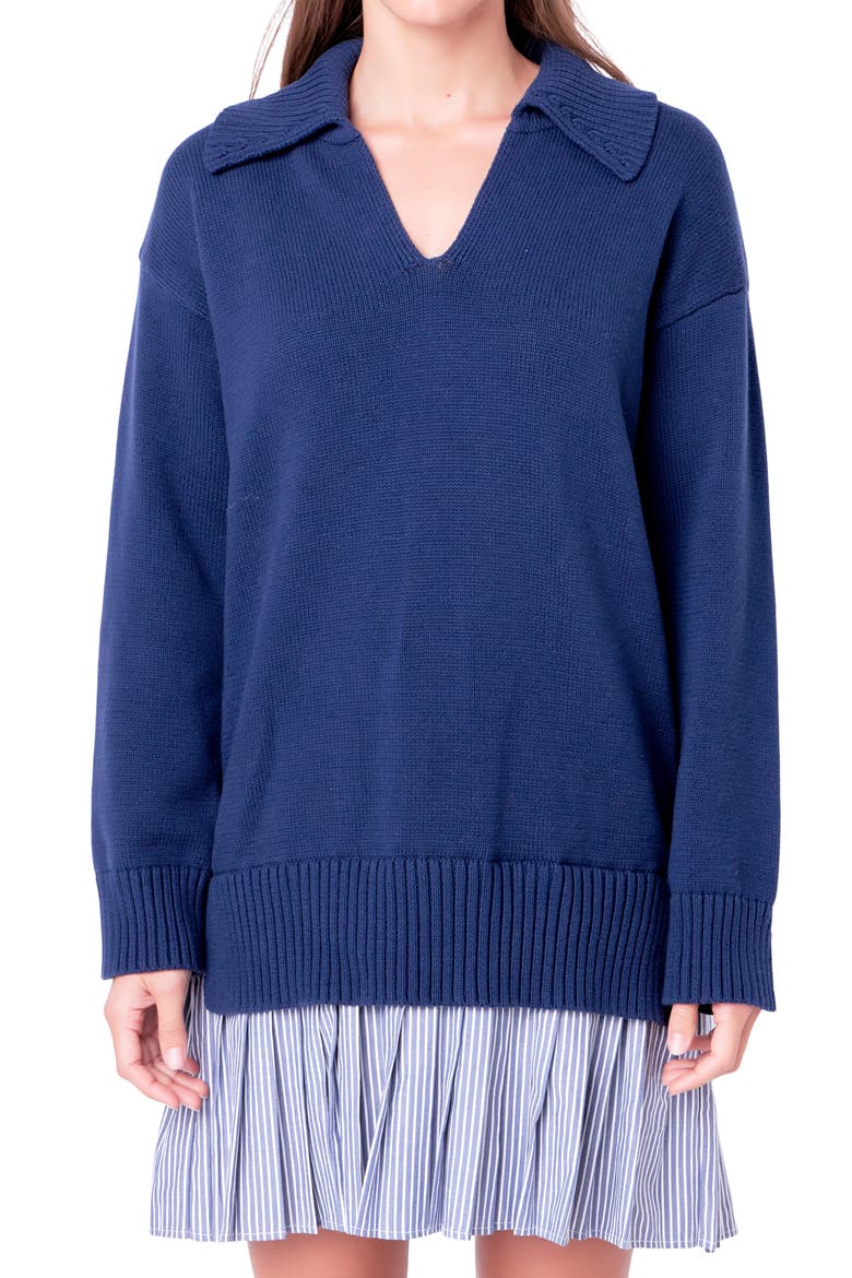 Mixed Media Long Sleeve Minidress, Alternate, color, NAVY/ NAVY