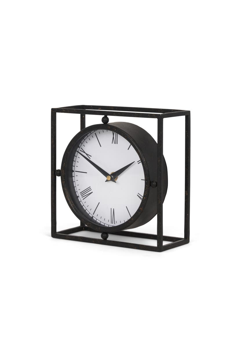 Raisa Antiquing Metal Table Clock, Main, color, Black