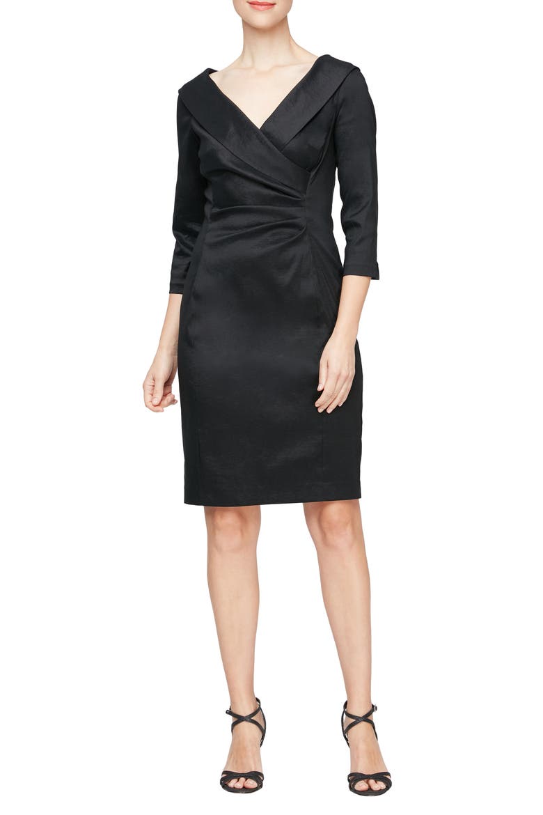 Taffeta Sheath Cocktail Dress, Main, color, BLACK