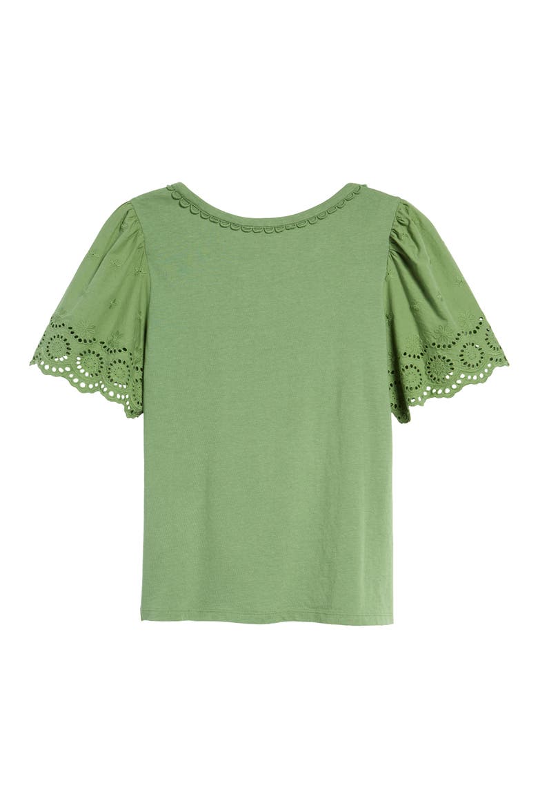 Eyelet Flutter Sleeve T-Shirt, Alternate, color, GREEN DILL