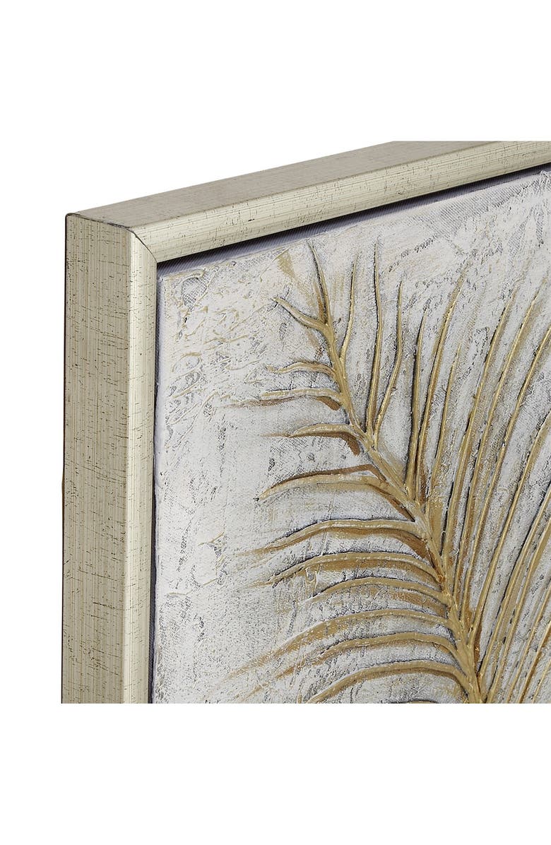 COSMO BY COSMOPOLITAN Goldtone Canvas Leaf Framed Wall Art with Silvertone Frame, Alternate, color, Gold