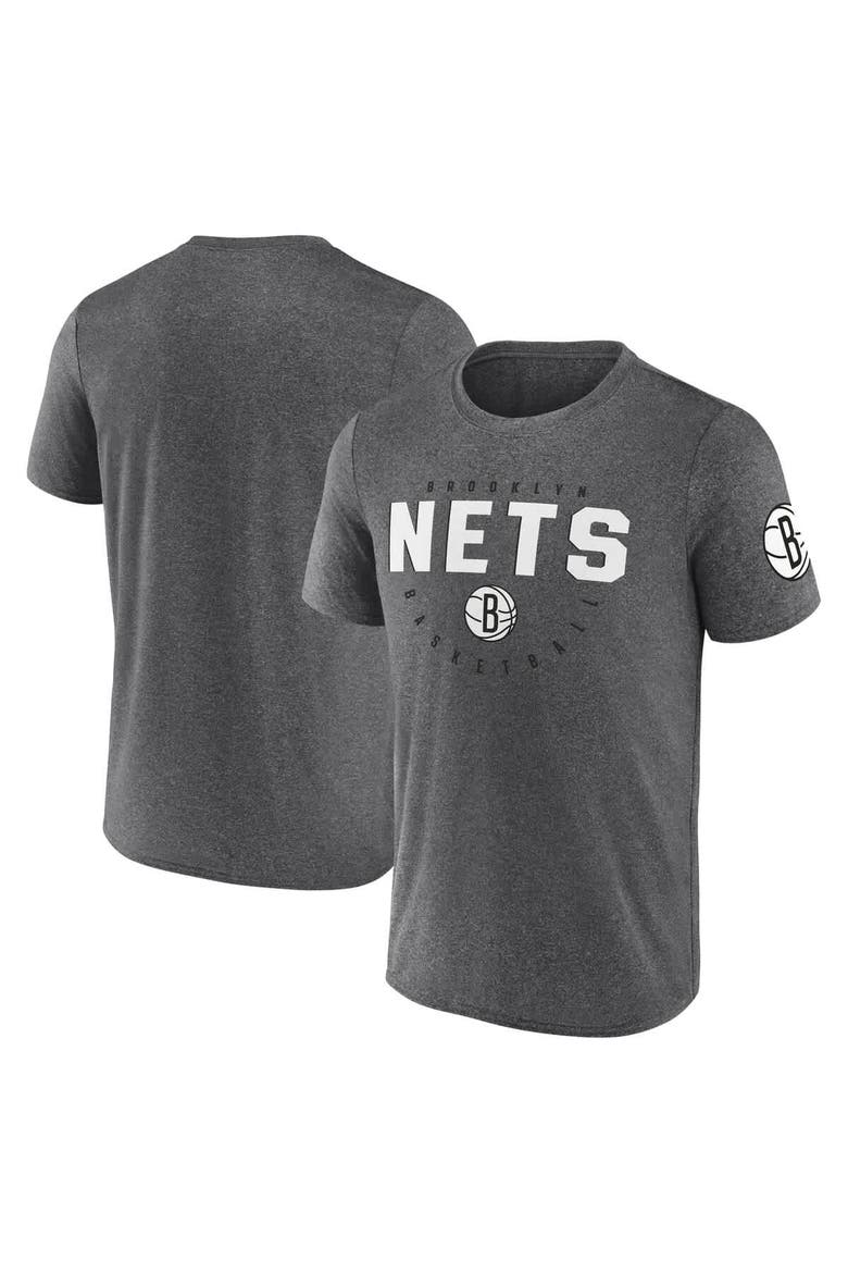 Men's Logo Athletic Heather Charcoal Brooklyn Nets Block Practice Performance T-Shirt, Main, color, Heather Charcoal