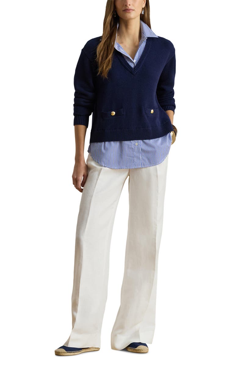 Lauren Ralph Lauren Linen Blend Twill Wide Leg Pants, Alternate, color, White