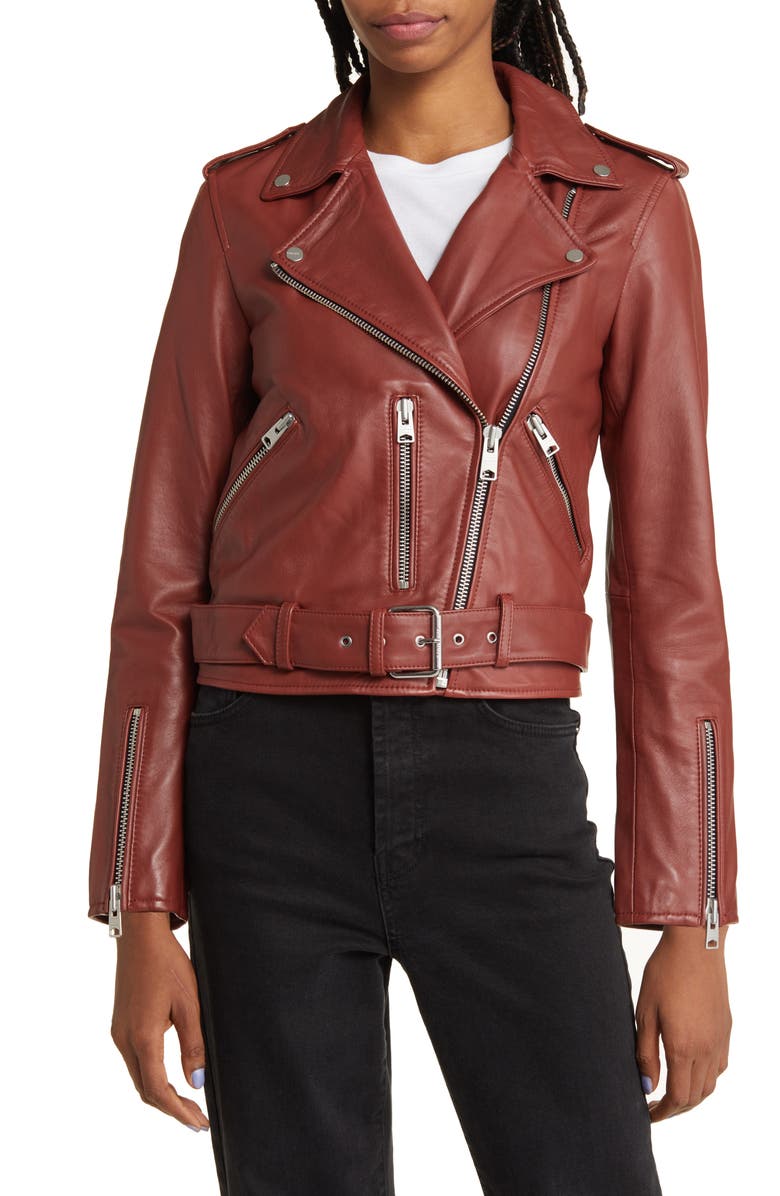 AllSaints Balfern Belted Leather Biker Jacket, Alternate, color,