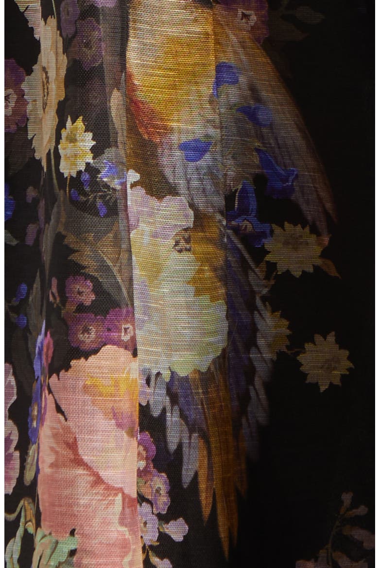 Kindred Spirit Luna Floral Beaded Linen & Silk Organza Picnic Dress, Alternate, color, BLACK MULTI FLORAL