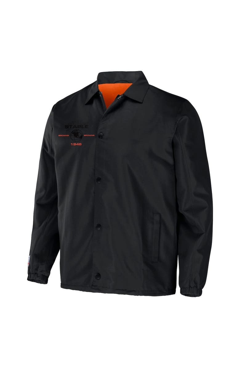 STAPLE Men's NFL x Staple Black Cleveland Browns Coaches Full-Snap Jacket, Alternate, color, 