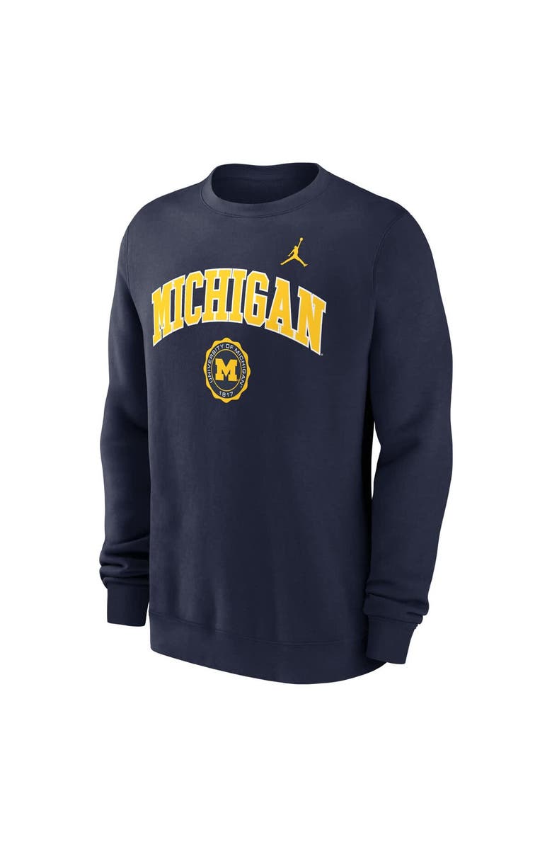 Jordan Brand Men's Jordan Brand Navy Michigan Wolverines Arched Seal Pullover Sweatshirt, Alternate, color, Navy