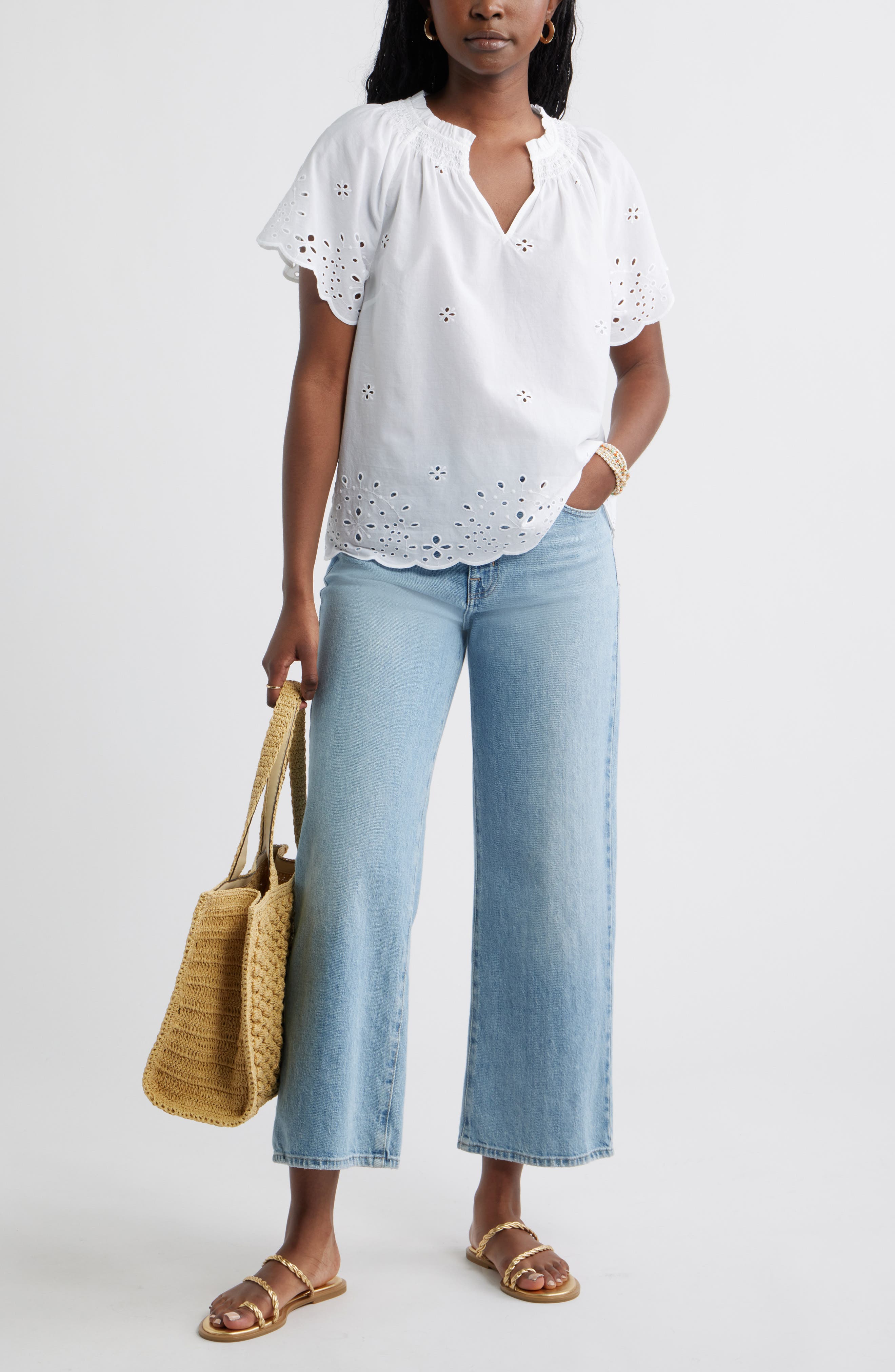 Eyelet Ruffle Trim Cotton Top - image 2