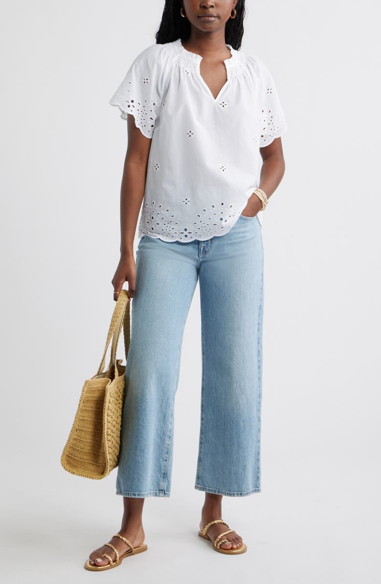 Caslon<sup>®</sup> Eyelet Ruffle Trim Cotton Top, Alternate, color, White
