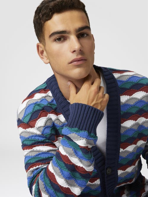 Missoni Wave-patterned Cardigan In Blue & Green