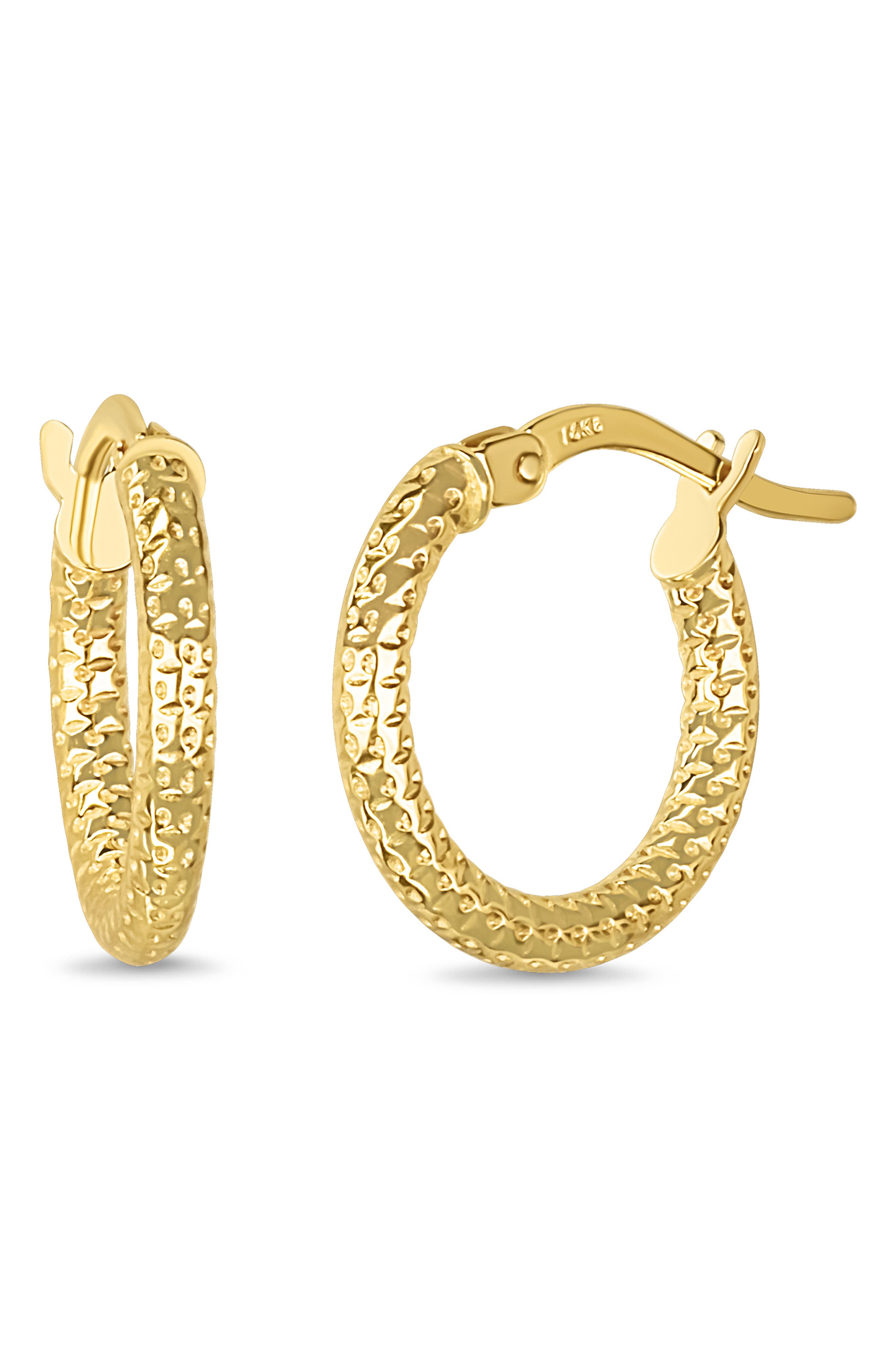 14k Gold Textured Hoop Earrings
