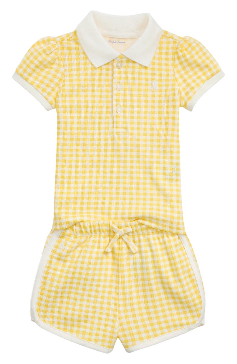 Ralph Lauren Gingham Cotton Piqué Polo & Shorts Set, Main, color, 