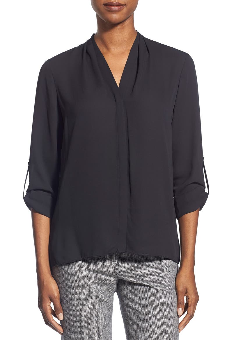 'Taylor' Roll Sleeve Blouse, Main, color, BLACK