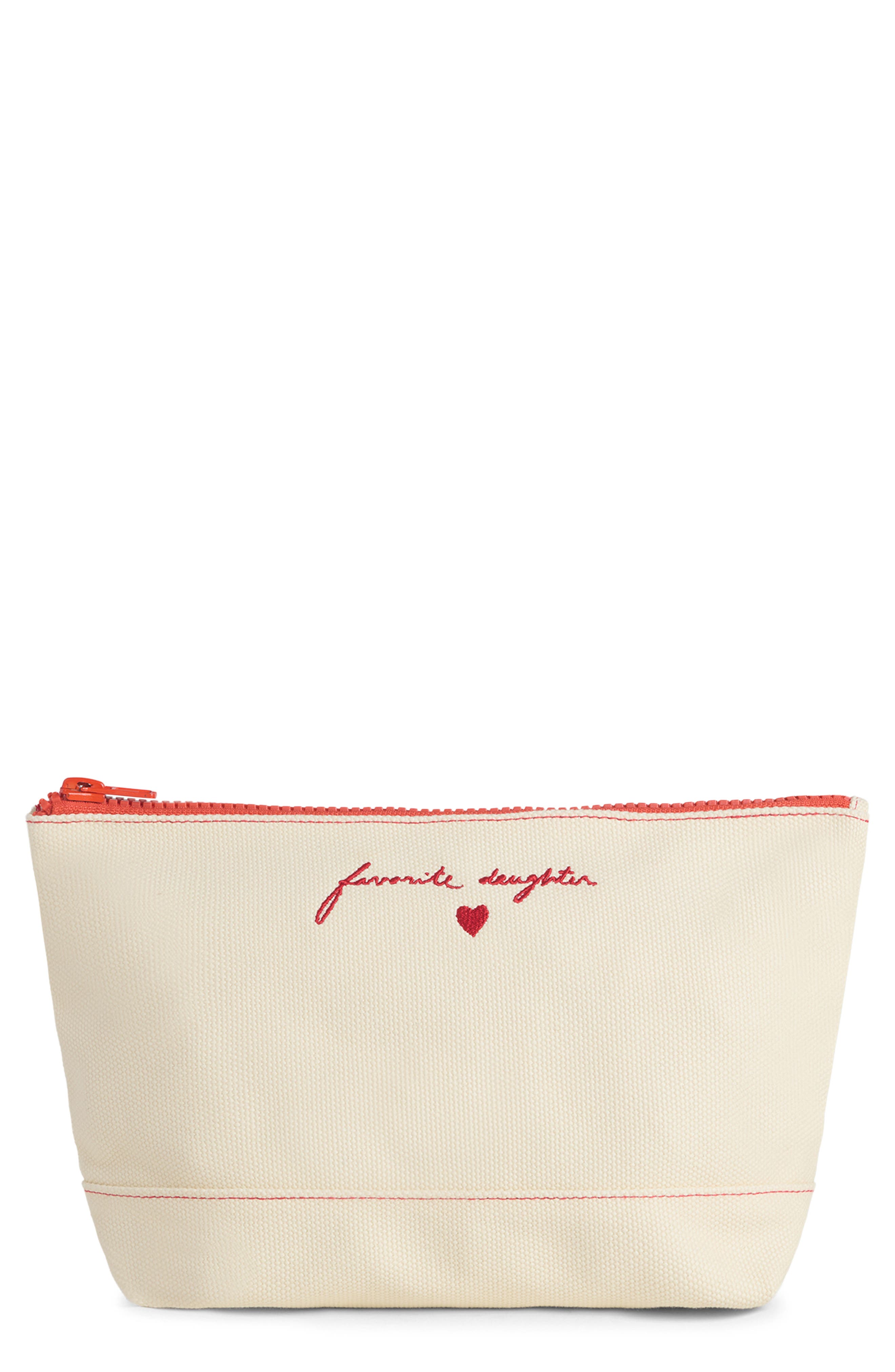 Favorite Daughter Valentine's Day Embroidered Canvas Pouch, Main, color, Natural