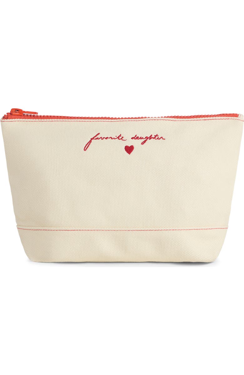 Favorite Daughter Valentine's Day Embroidered Canvas Pouch, Main, color, Natural