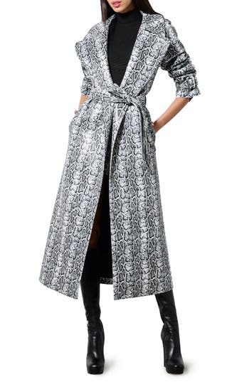 Alice And Olivia Jarrett Vegan Snake Strong Shoulder Maxi Coat In Off White/black Python