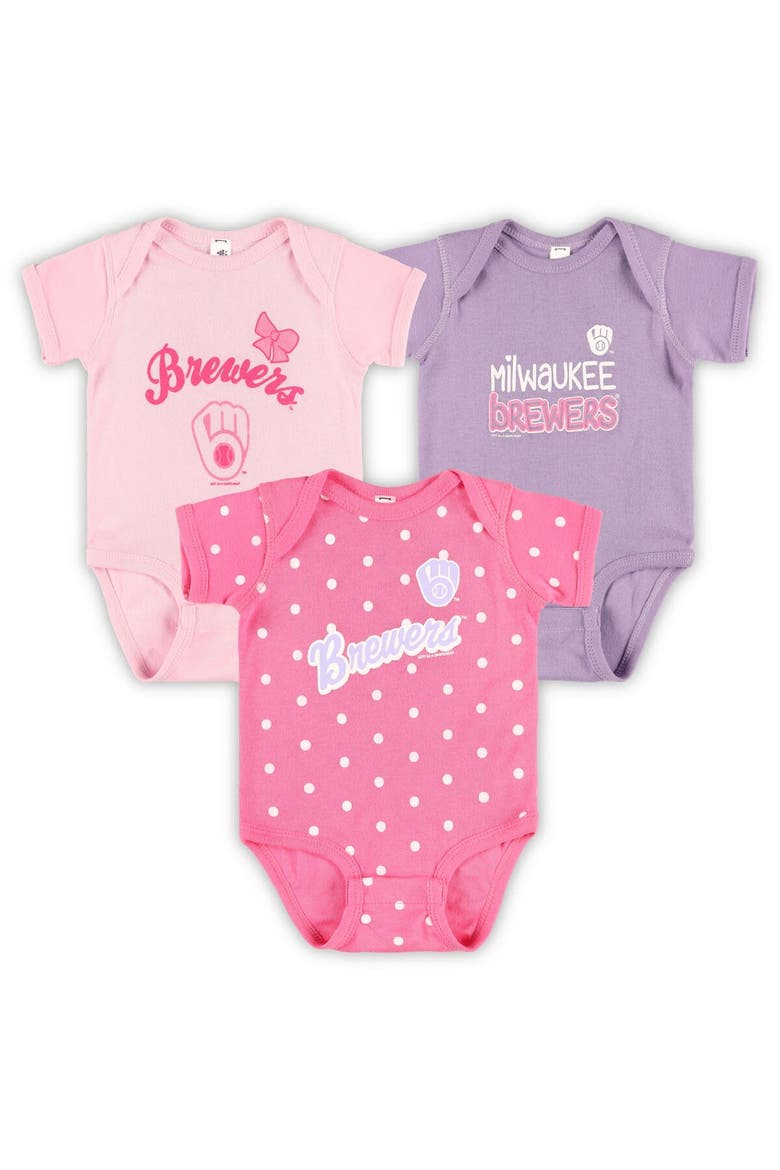 Infant Soft as a Grape Pink/Purple Milwaukee Brewers Rookie Creeper 3-Pack, Main, color, Pink