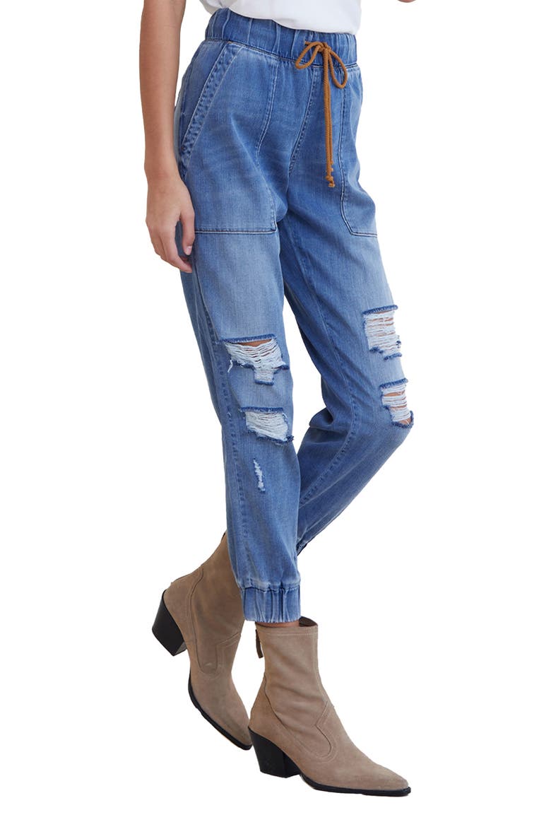 Ripped High Waist Denim Joggers, Alternate, color, VENICE WASH